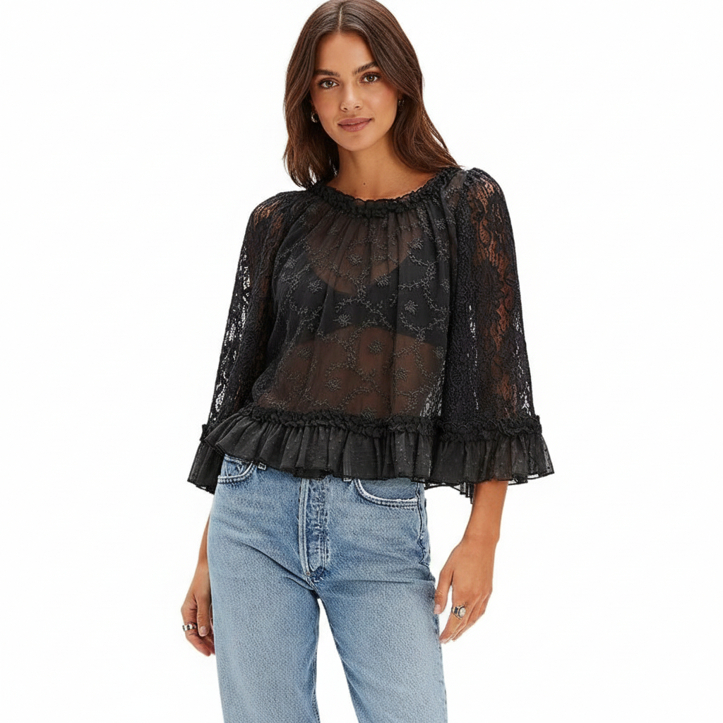 LACE FLARE SLEEVE TOP