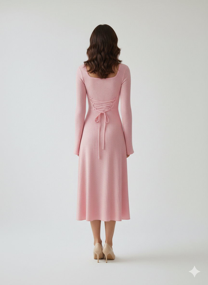 Square Neck Bell Sleeve Midi Dress