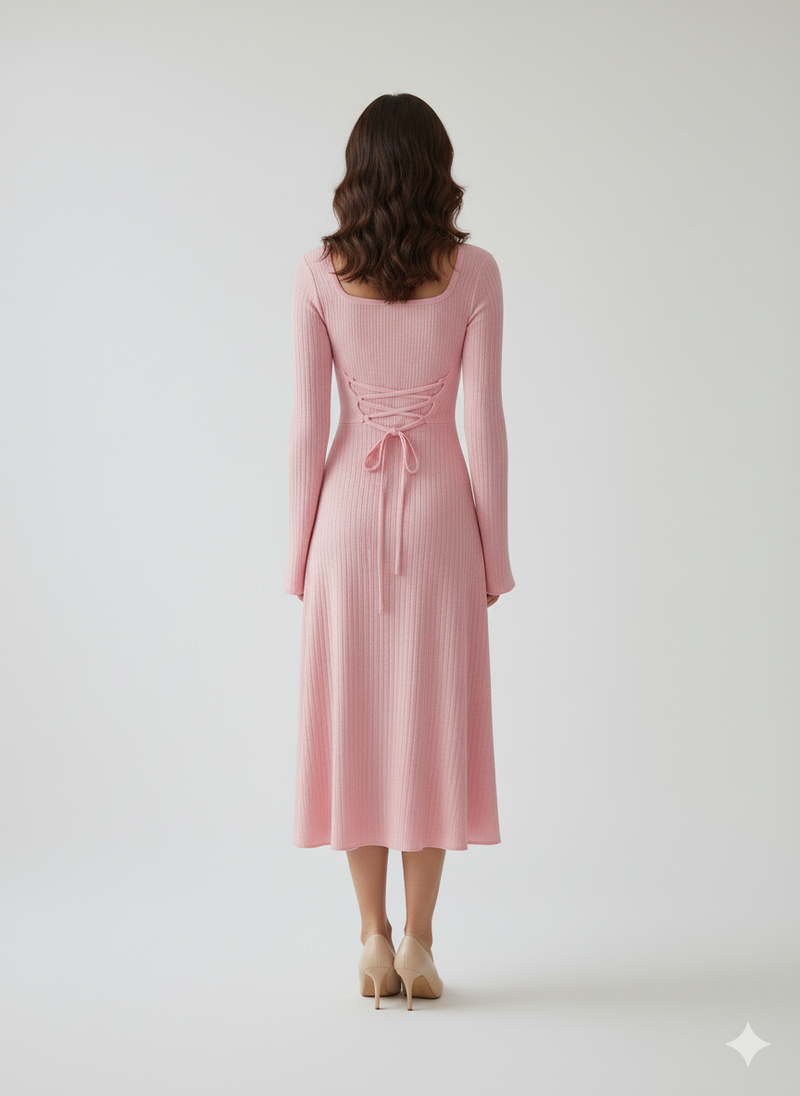 Square Neck Bell Sleeve Midi Dress