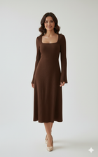 Square Neck Bell Sleeve Midi Dress