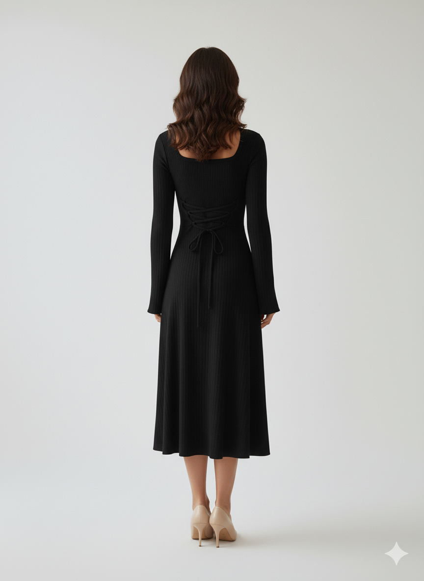 Square Neck Bell Sleeve Midi Dress