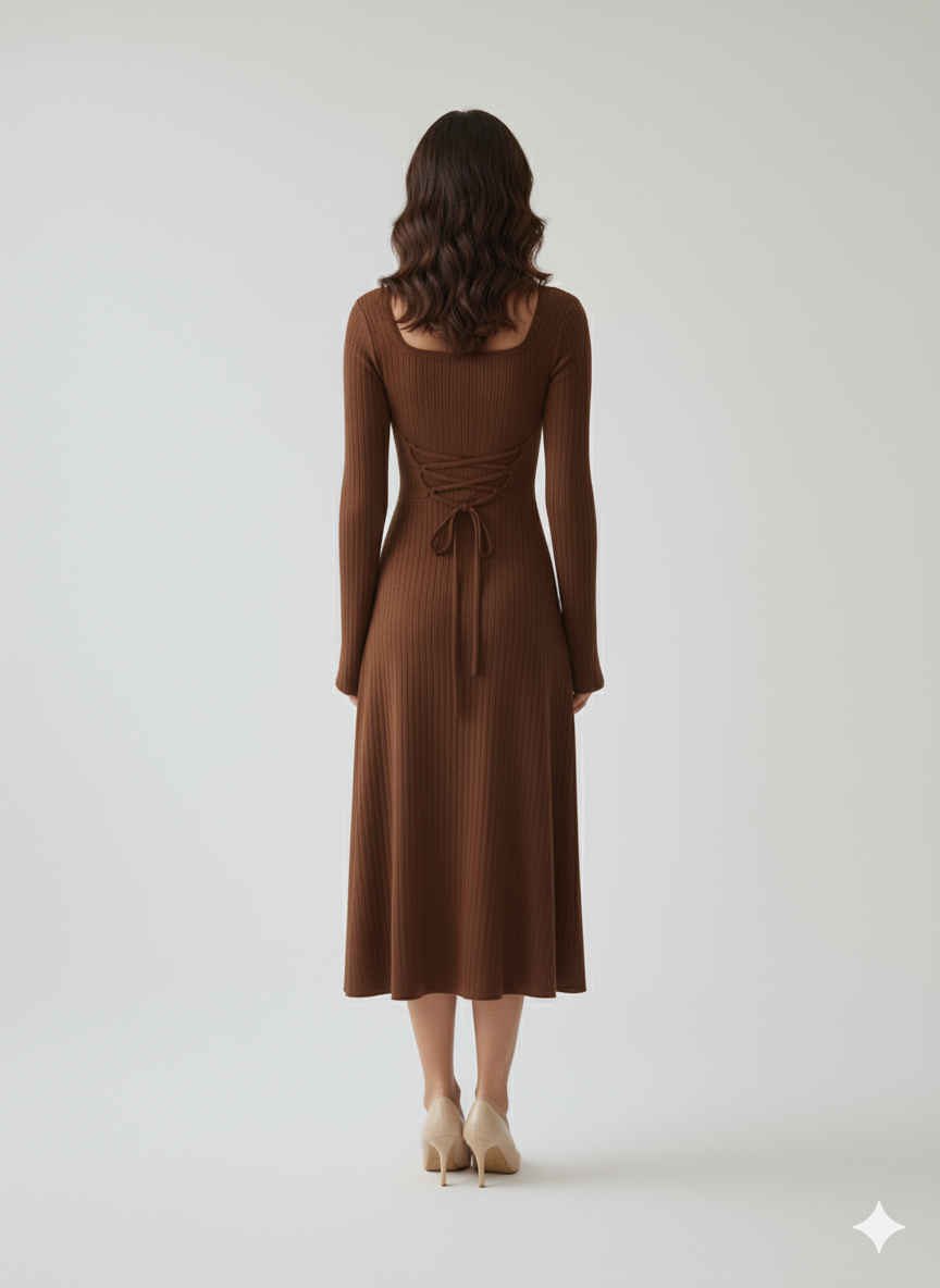 Square Neck Bell Sleeve Midi Dress