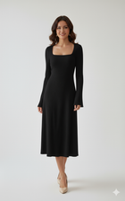Square Neck Bell Sleeve Midi Dress