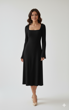 Square Neck Bell Sleeve Midi Dress